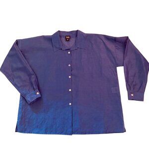 Eileen Fisher Violet Purple Button Up Shirt Size Large Linen Blend Womens Blouse